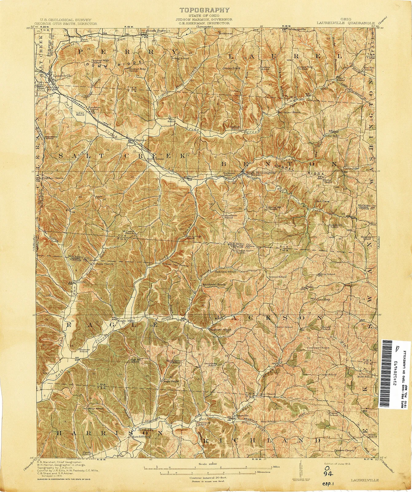 Laurelville 1910 1:62,500 (9.4MB) - Ohio Historical Topographic Maps