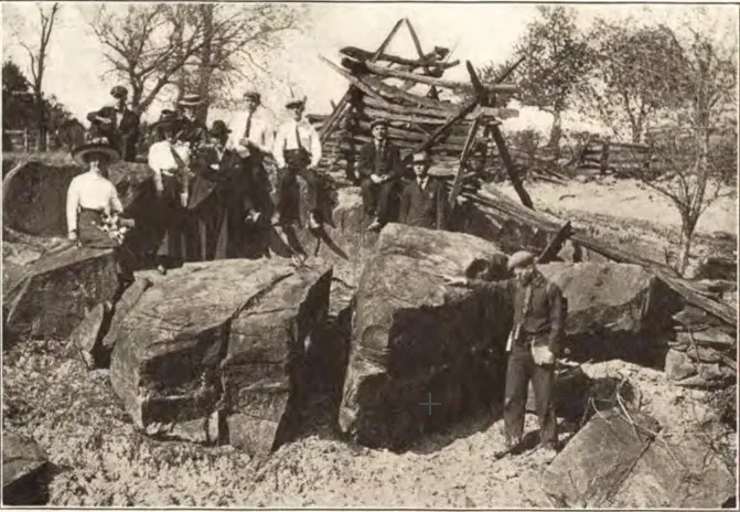 A picture of alumni from ohio state of a geological trip at Hartman Farm near Lithopolis that was explored during the spring of 1911.