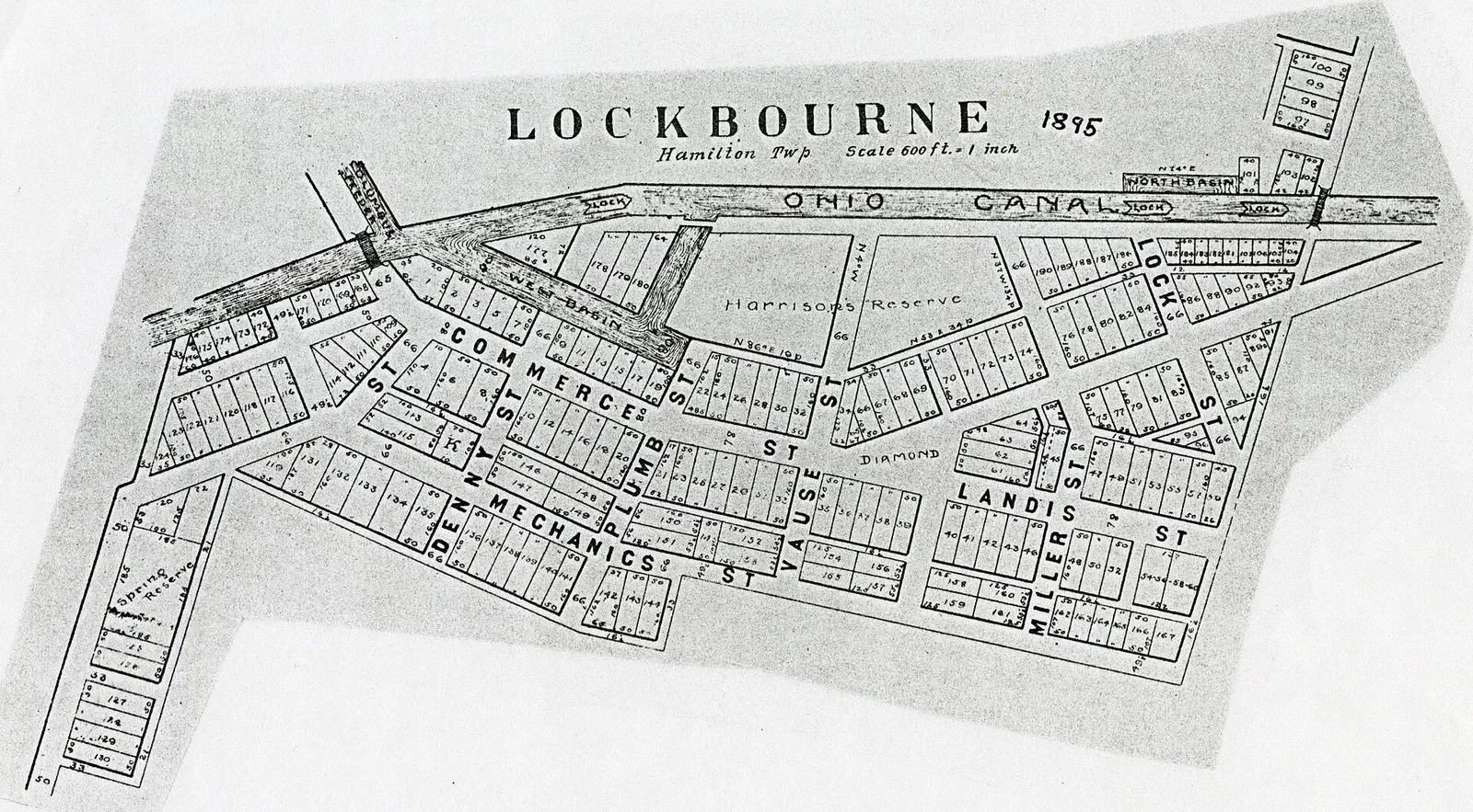 Property ownership plat map of the village of Lockbourne located in Hamilton Township, Franklin County, Ohio in 1895 taken from the 1895 Map of Franklin County,