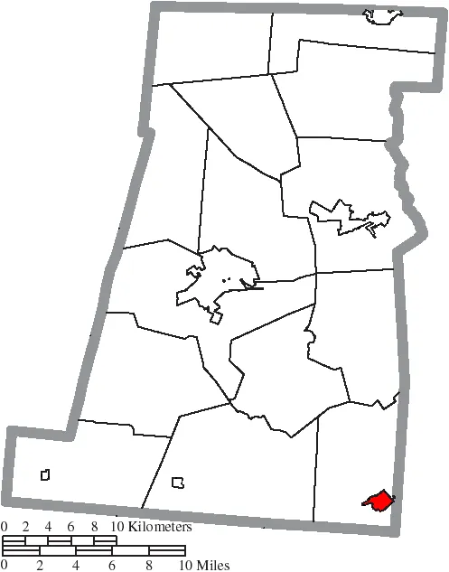 Map of the municipal and township boundaries of Madison County, Ohio, United States, as of the 2000 census, with the location of the village of Mount Sterling h