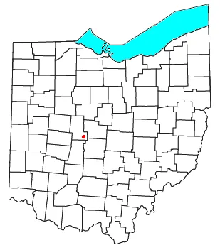 Locator map of the unincorporated community of New California in Union County, Ohio, United States.