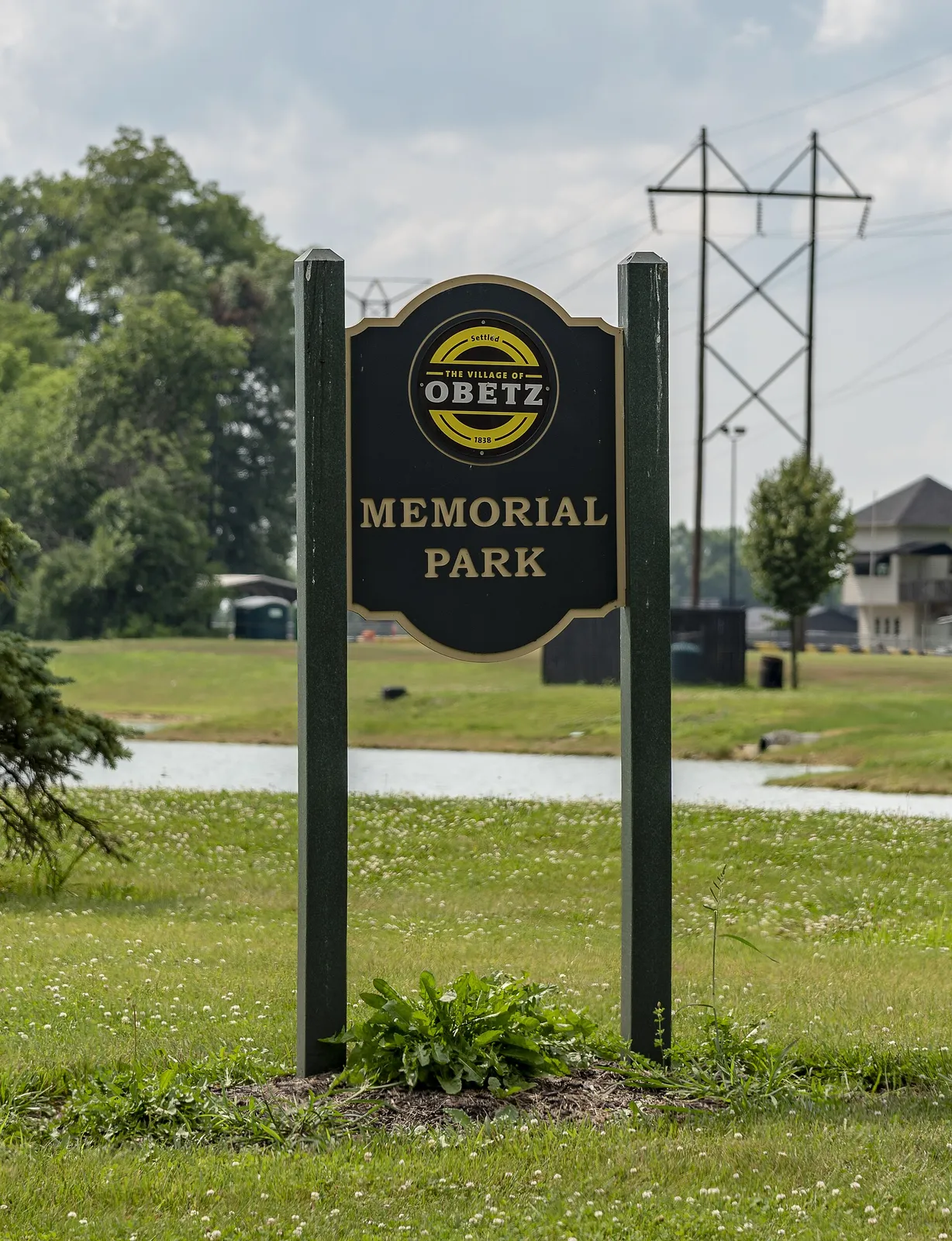The sign outside Memorial Park in Obetz, Ohio. Memorial park is the largest park in Obetz at 80 acres. The Obetz Athletic Club is located in Memorial Park.