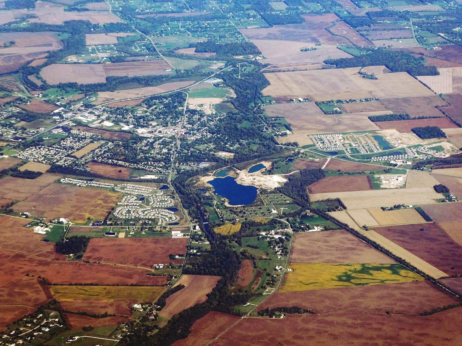Aerial view of Plain City, Ohio, in October 2024