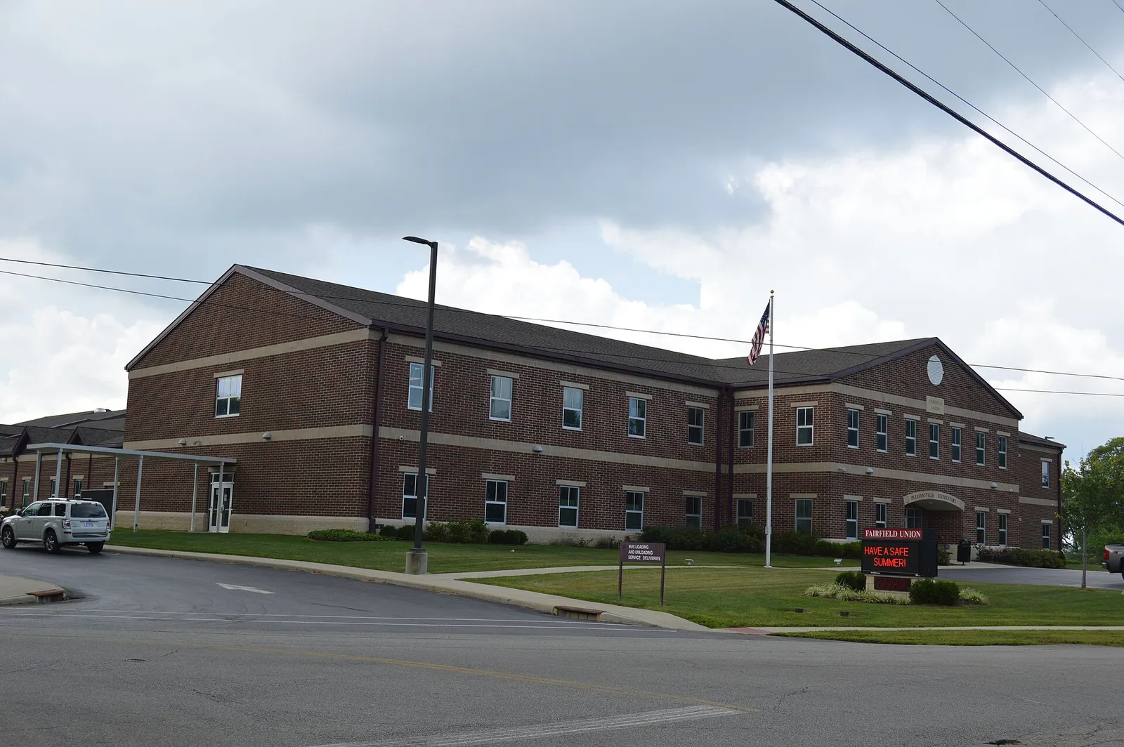 Front of Pleasantville Elementary School, located at 300 W. Columbus Street in Pleasantville, Ohio, United States.