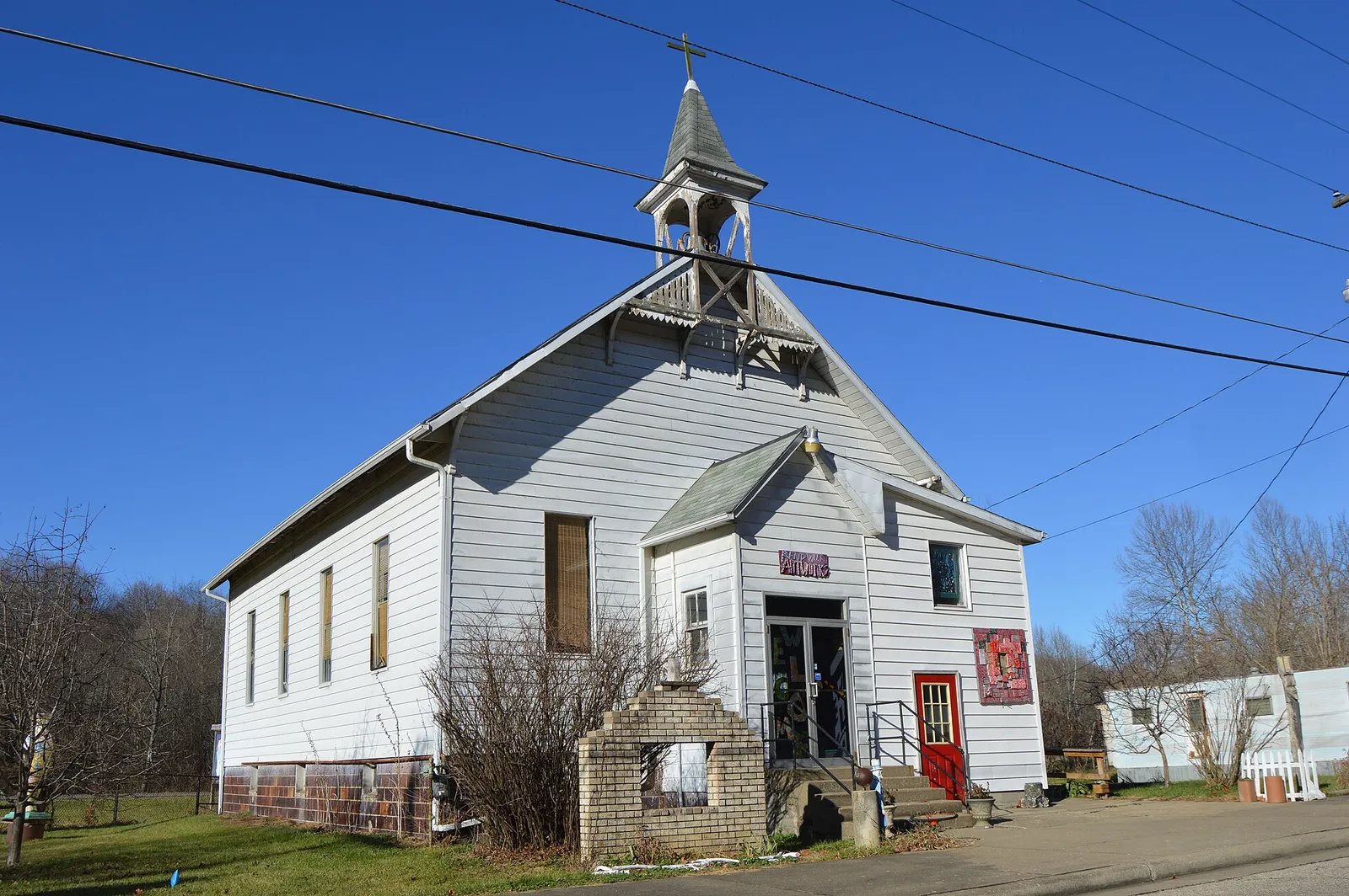 Front and southern side of Rendville Artworks, a former church located at 6541 Main Street in Rendville, Ohio, United States.