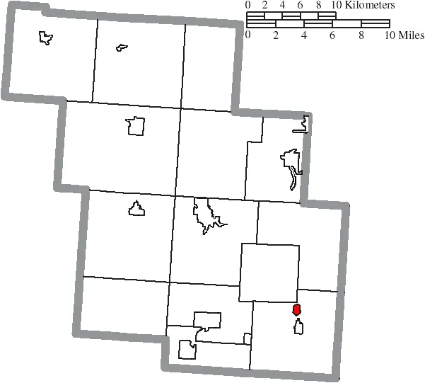 Map of the municipal and township boundaries of Perry County, Ohio, United States, as of the 2000 census, with the location of the village of Rendville highligh
