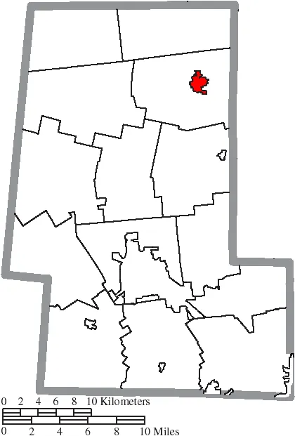 Map of the municipal and township boundaries of Union County, Ohio, United States, as of the 2000 census, with the location of the village of Richwood highlight