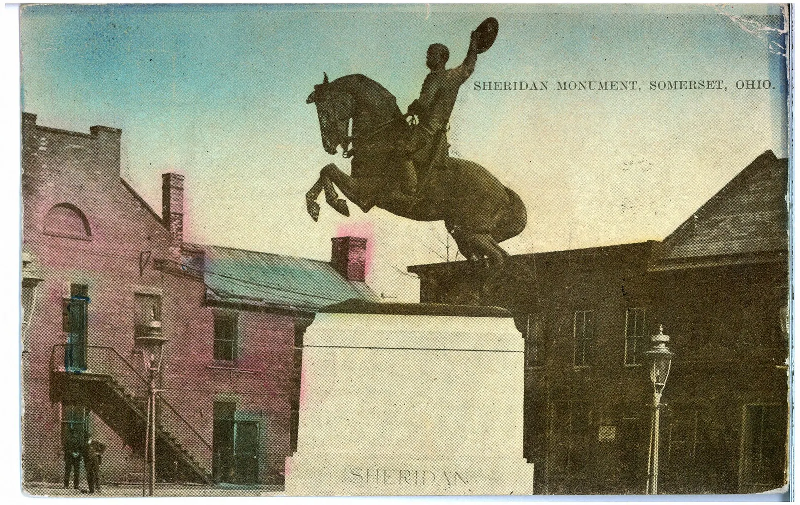 A view of the Sheridan monument located in the center of Somerset, Ohio.