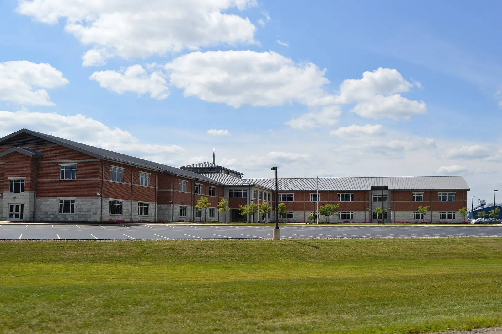 Overview of the front of Highland High School, located along State Route 314 just west of Sparta in South Bloomfield Township, Morrow County, Ohio, United State