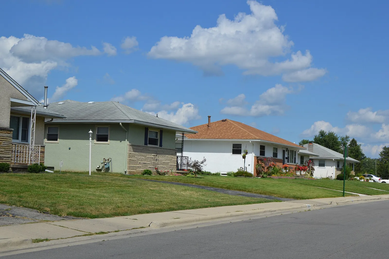 Houses on the northern side of Etna Street, seen looking east from Robinwood Avenue, in Whitehall, Ohio, United States.