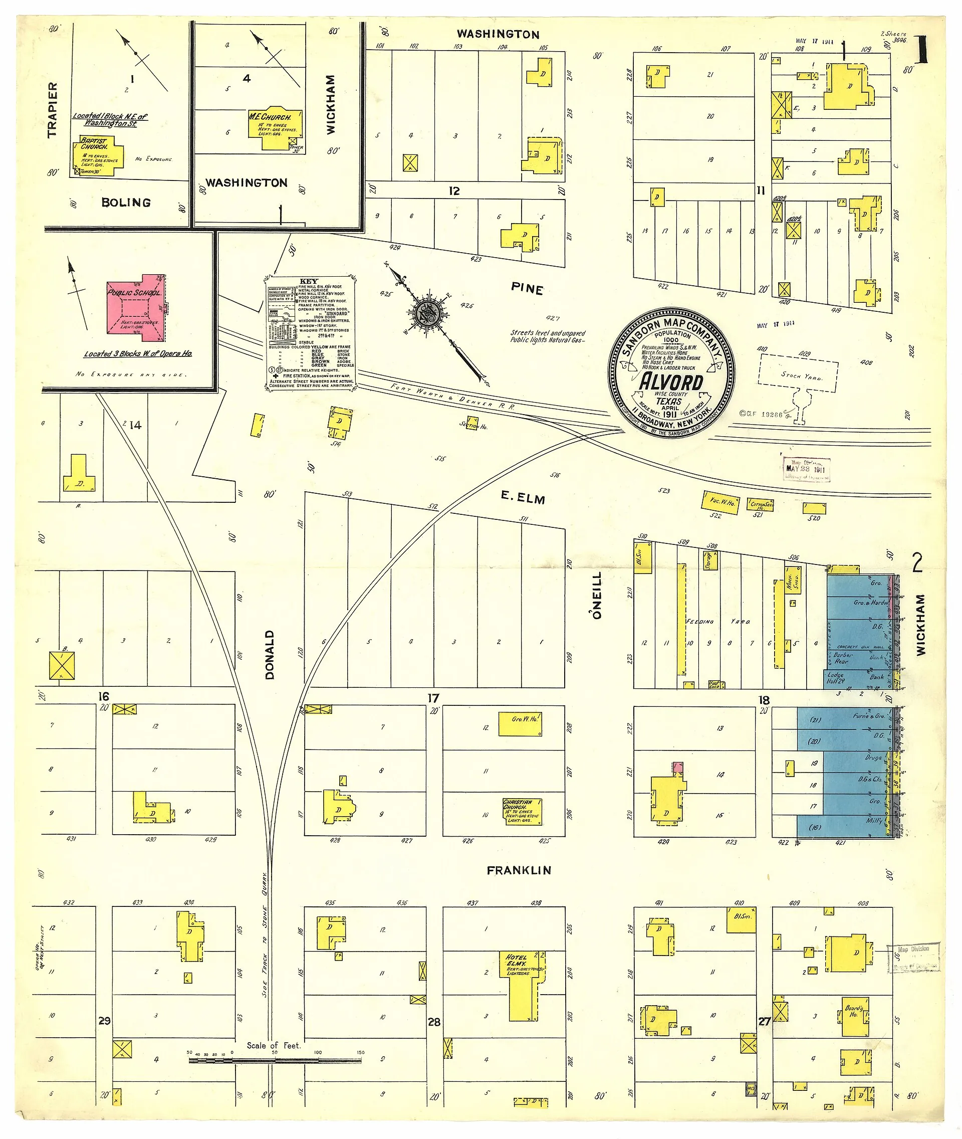 Sanborn fire insurance map of Alvord, Wise County, Texas (plate 003-1).