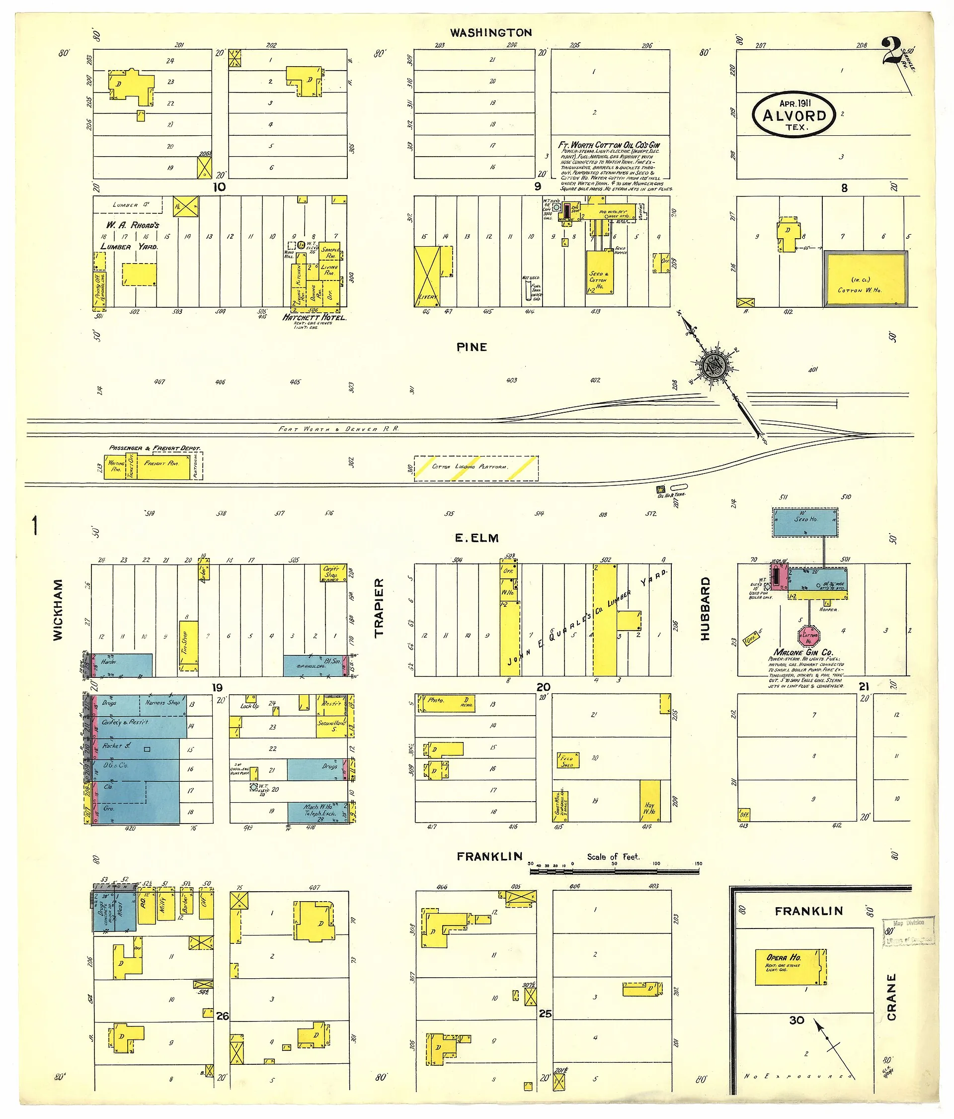 Sanborn fire insurance map of Alvord, Wise County, Texas (plate 003-2).