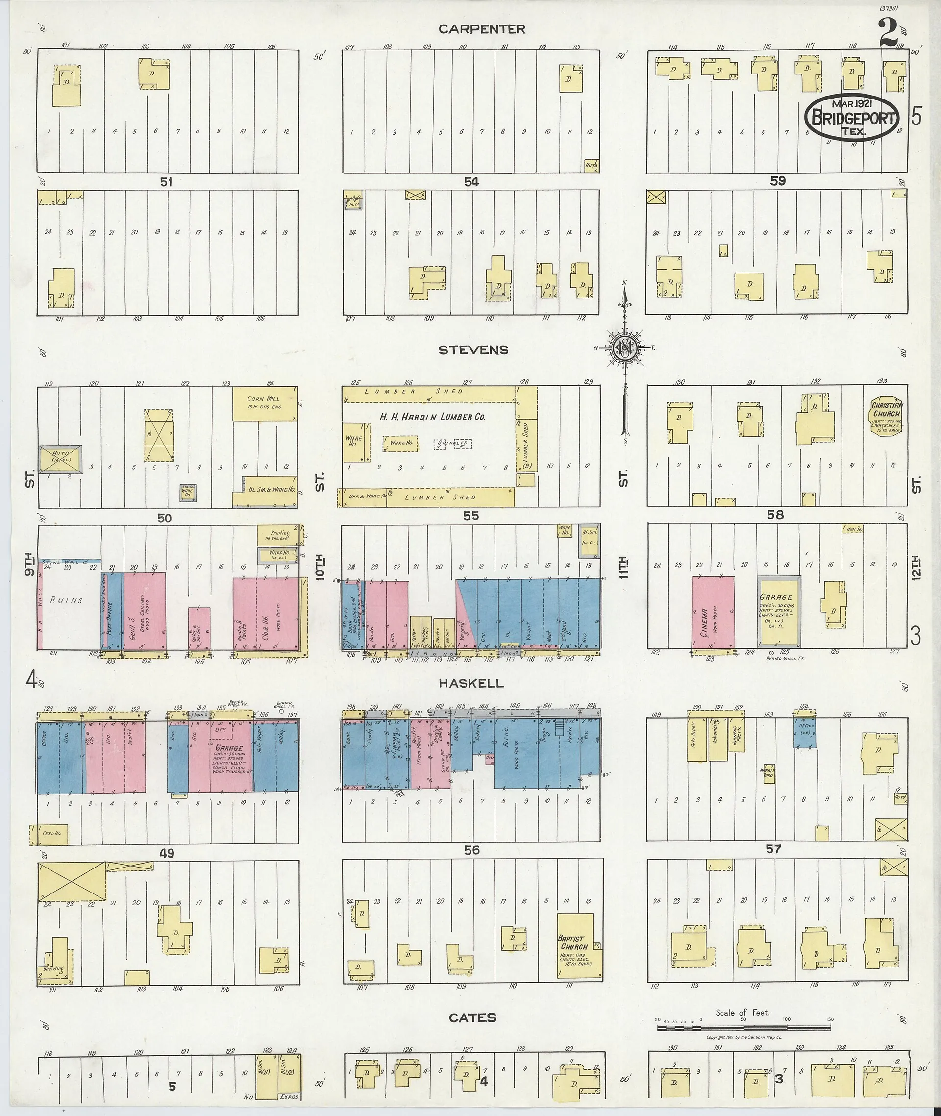Sanborn fire insurance map of Bridgeport, Wise County, Texas, 1921 (plate 0002).