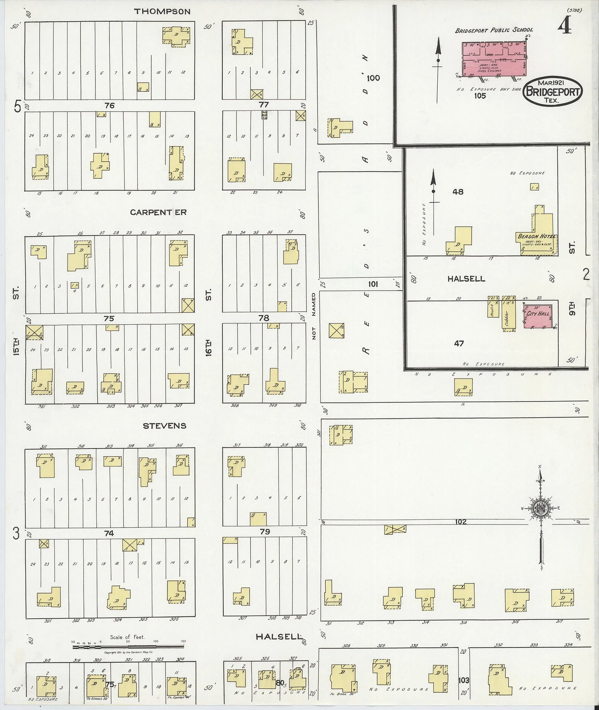Sanborn fire insurance map of Bridgeport, Wise County, Texas, 1921 (plate 0004).