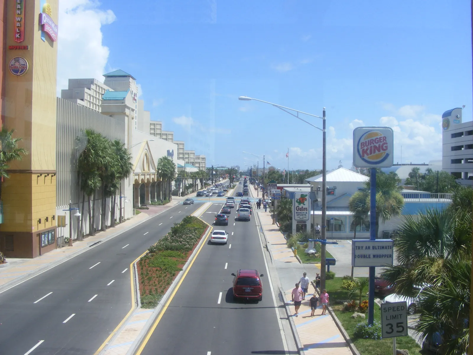 View of Daytona Beach, south on Highway A1A, from the Ocean Walk pedestrian bridge.