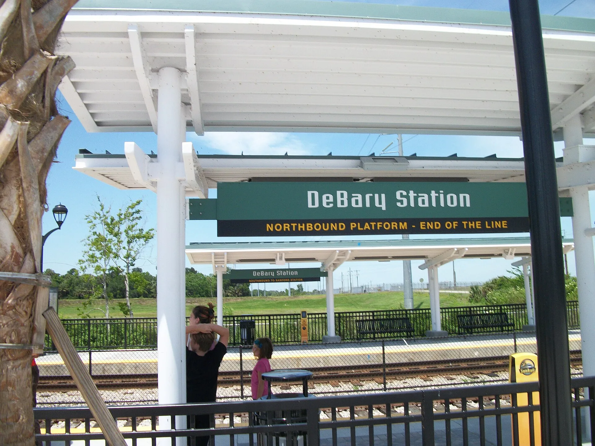 Platform signs at the DeBary SunRail station, the commuter rail link to Orlando.