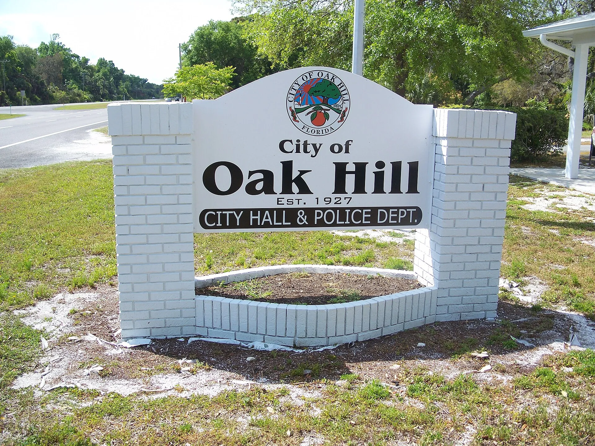 Sign outside City Hall in Oak Hill, Florida.