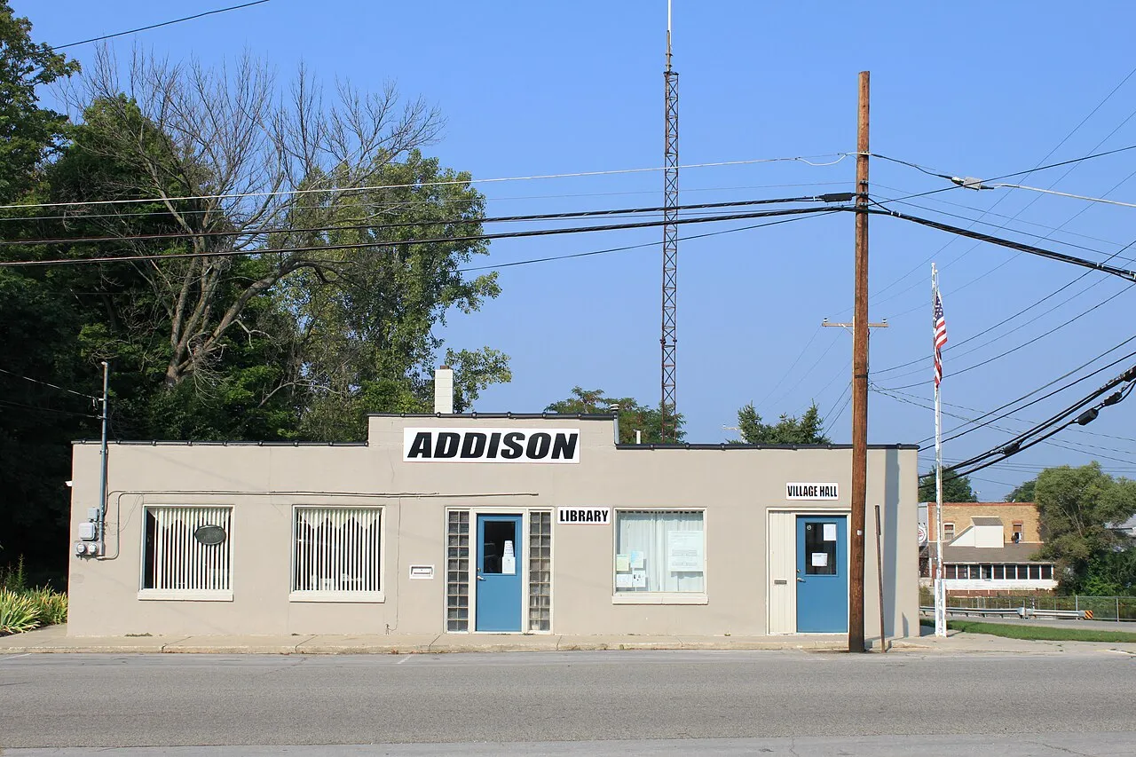 Village of Addison Library and Village Hall, 103 West Main Street, Addison, Michigan.