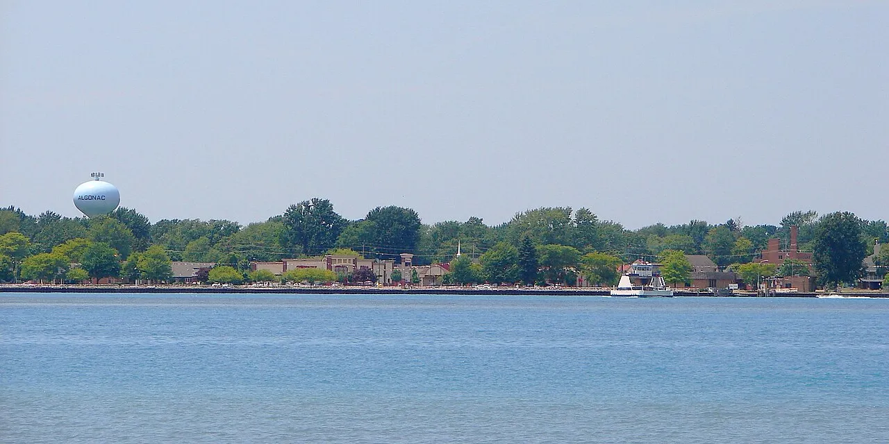 Skyline of Algonac as seen across the St. Clair River, St. Clair County, Michigan, USA
