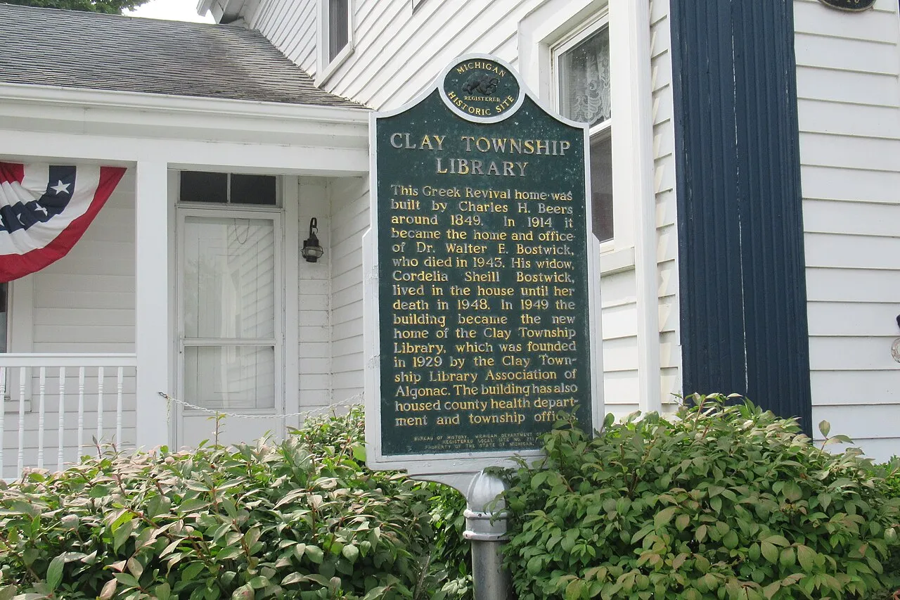 Clay Township Library historic marker (w:Algonac, Michigan)