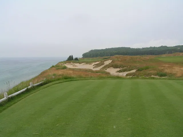 12th hole at Arcadia Bluffs Golf Club, Arcadia, Michigan. Lake Michigan is on the left.Arcadia Bluffs Golf Club, Arcadia, Michigan