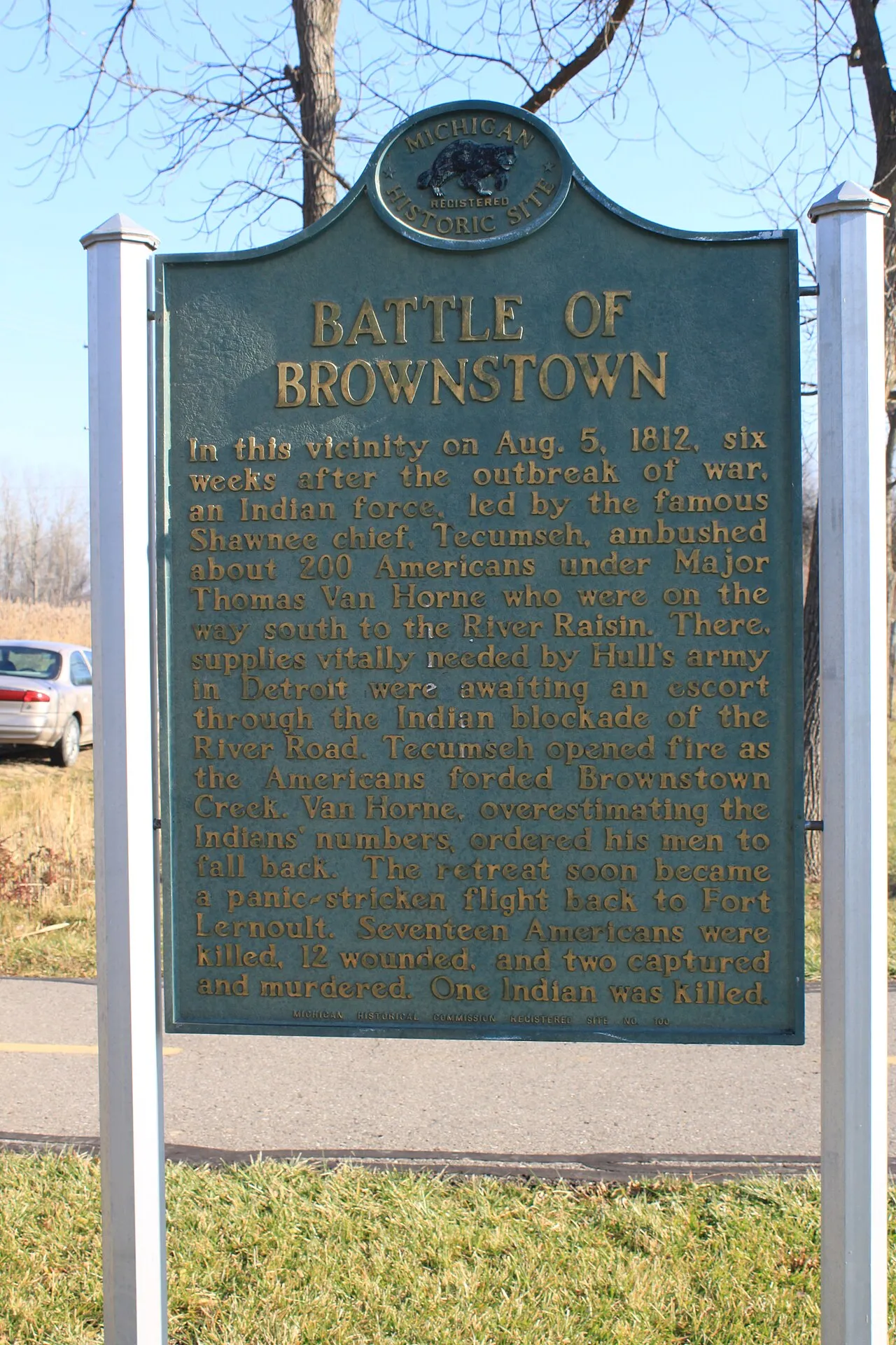 Battle of Brownstown Memorial Historical Marker, Brownstown, Michigan