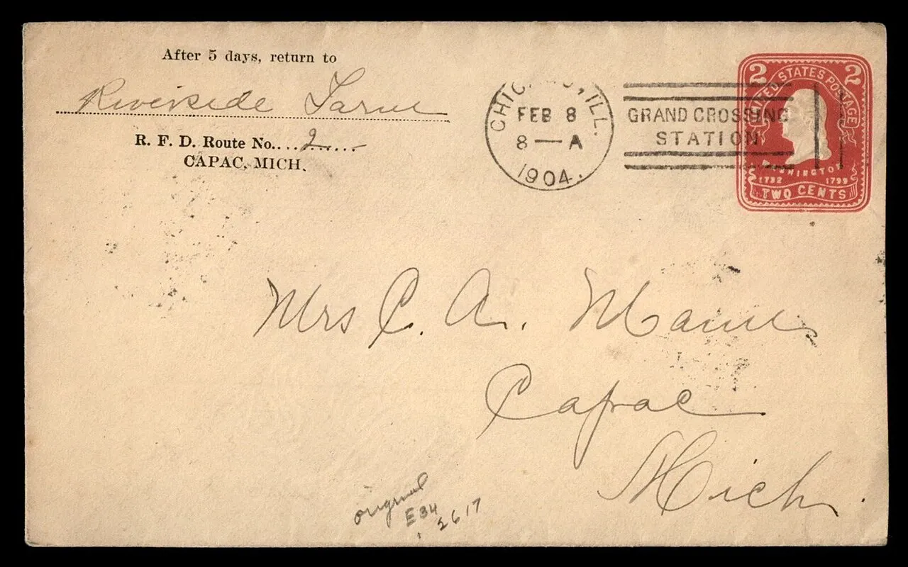 US 1904 Chicago Grand Crossing Station to Capac MI Cover front