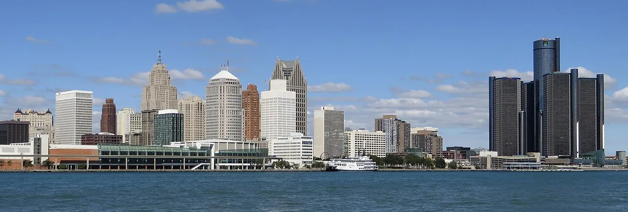 Skyline of downtown Detroit, Michigan, from across the Detroit River. en.wikipedia.org/wiki/Wikipedia:Text_of_Creative_Commons_...