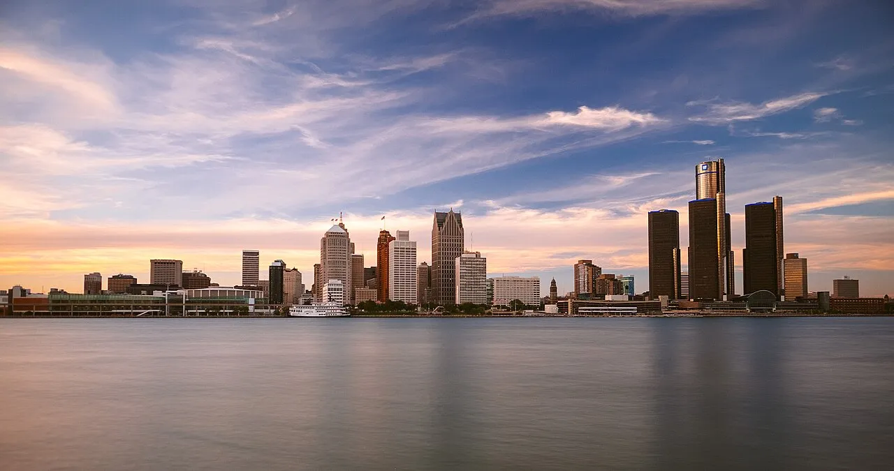 500px provided description: Detroit skyline, as viewed from Windsor, Canada [#ontario ,#canada ,#sky ,#city ,#sunset ,#river ,#blue ,#sun ,#clouds ,#architecture ,#cityscape ,#skyline ,#long exposure ,#michigan ,#windsor