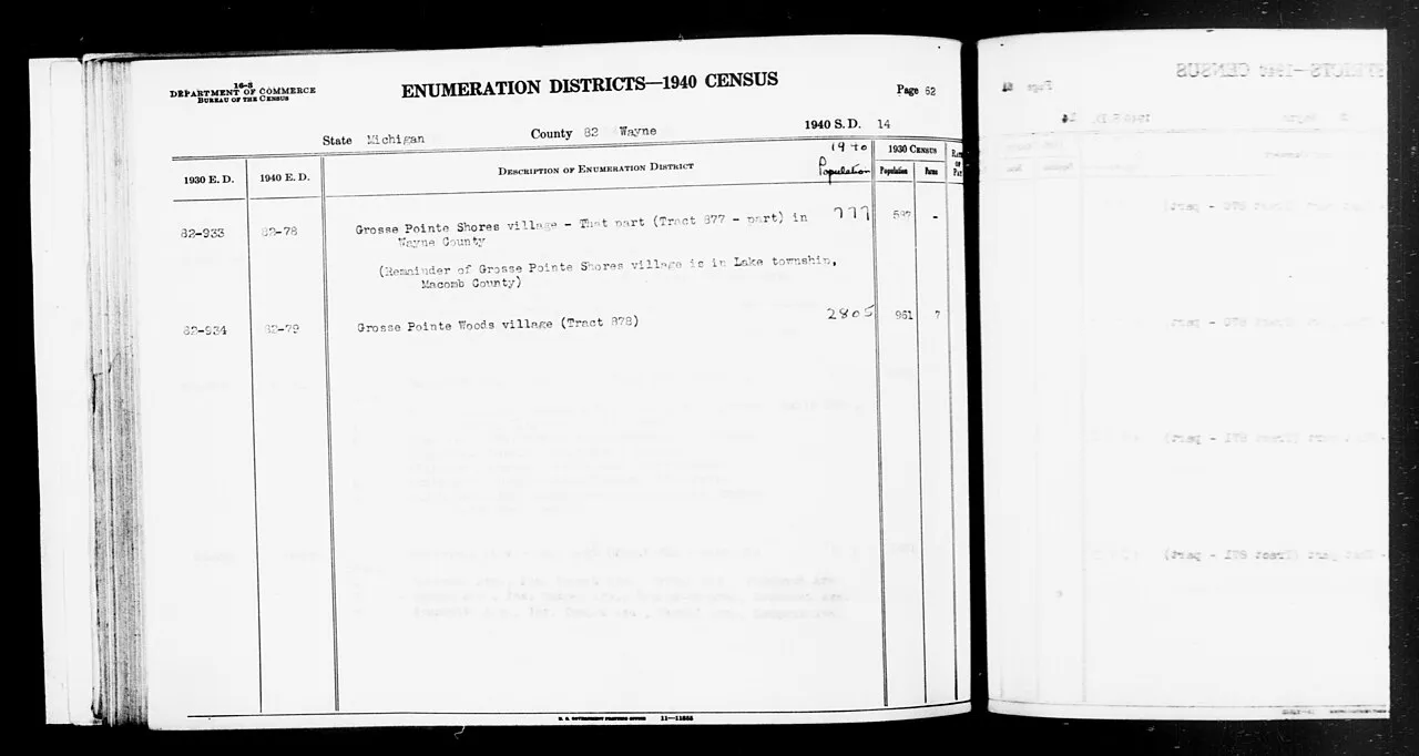 Scope and content:  This item lists Enumeration Districts for: MI ED 82-78: GROSSE POINTE TOWNSHIP, GROSSE POINTE SHORES VILLAGE (TRACT 877 - PART) (PART). MI ED 82-79A: [from 82-79]: GROSSE POINTE TOWNSHIP, GROSSE POINT