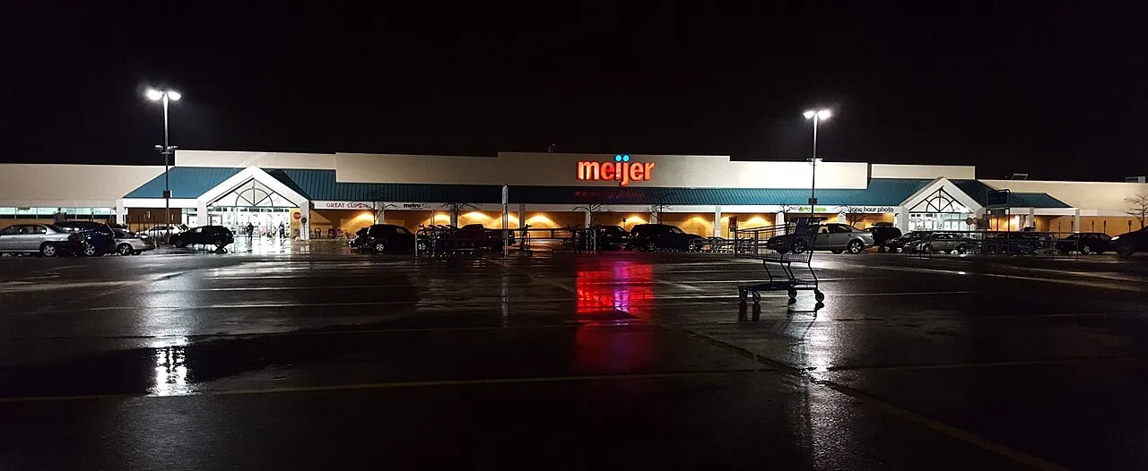 A Meijer in Lincoln Park, Michigan. This store originally opened as a Super Kmart Center in 1994, but closed in 2003. The store was reworked into a Meijer, which opened in 2004. It uses the same exact structure as the Km