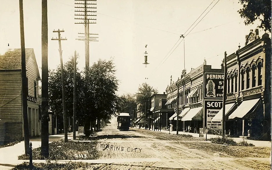 Downtown Marine City, Michigan. Unknown year.
