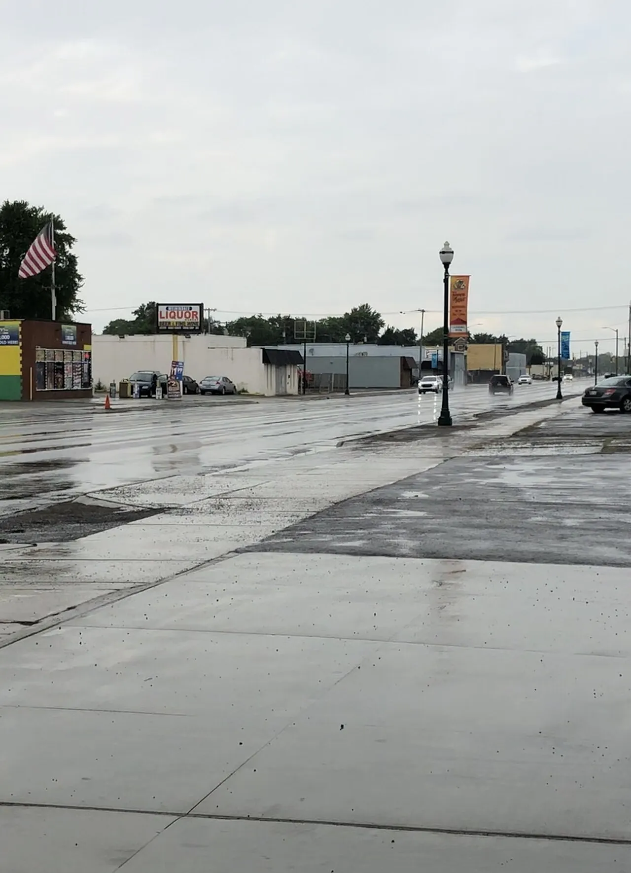 Shops on Allen Road in Melvindale, Michigan. View from the BP gas station.