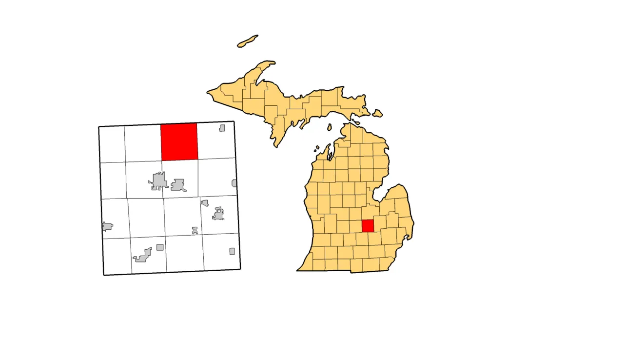 Map of Shiawassee County, Michigan with New Haven Township highlighted in red.
