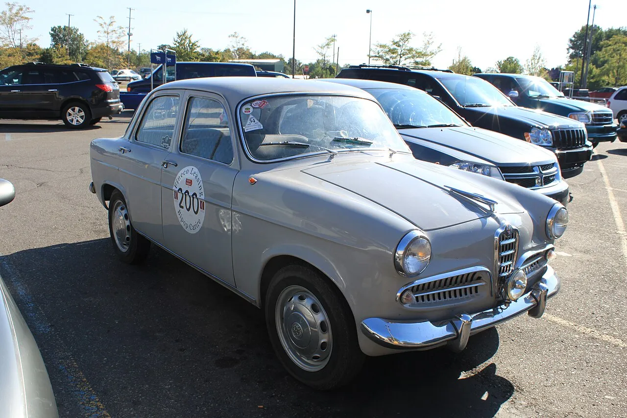 1955 Alfa Romeo Giuletta Berlina Prima Jerie, Carpenter Plaza Shopping Center, 3200 Carpenter Road, Pittsfield Township, Michigan. My identification of the car is based on the one at this web page: http://www.conceptcarz