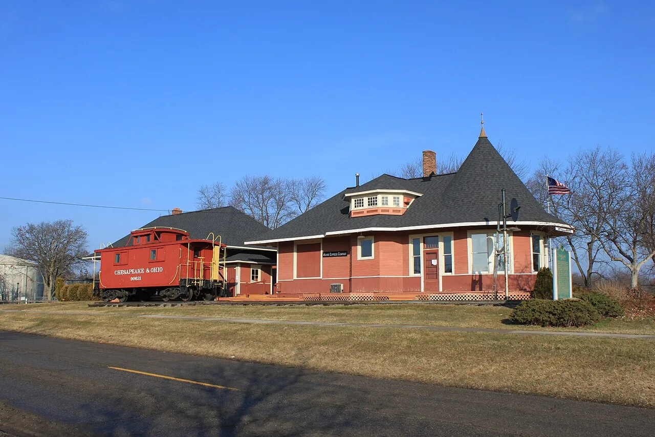 Witch's Hat Depot historic site, McHattie Park, 300 Dorothy Street, South Lyon Michigan. The depot is a Registered Michigan State Historic Site and was built in 1909.