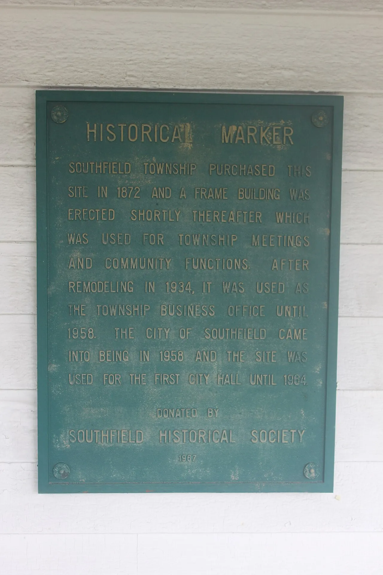Southfield Town Hall Historical Marker, Southfield, Michigan
