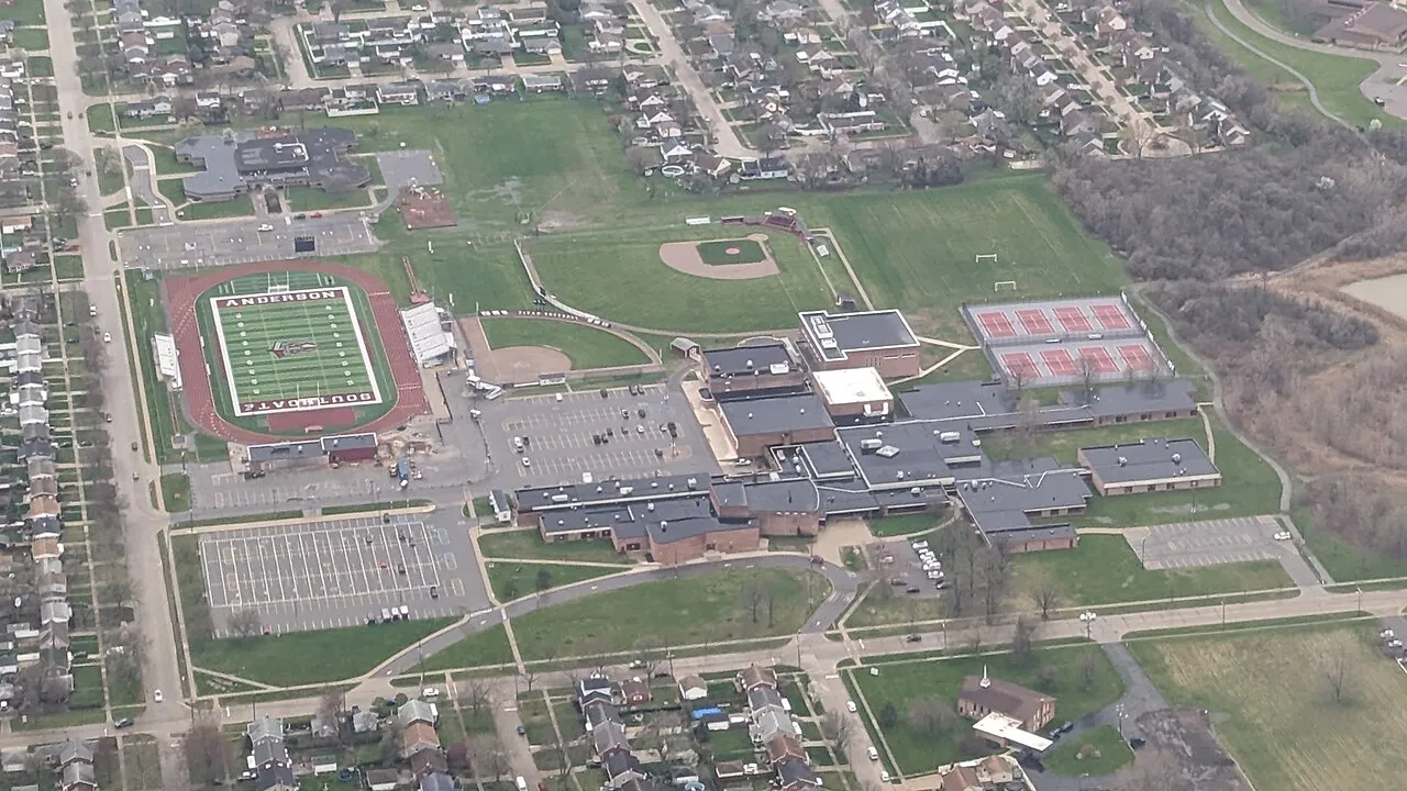 An aerial view of Southgate Anderson High School in Michigan.