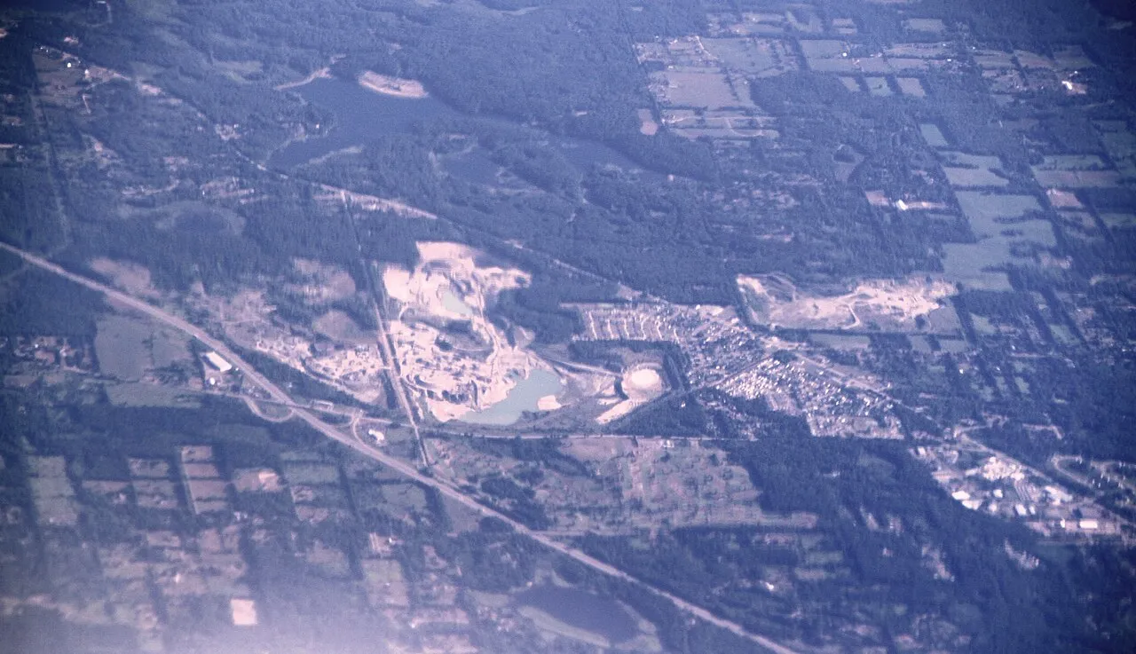Aerial view from the south towards north, over Oakland County, Michigan.