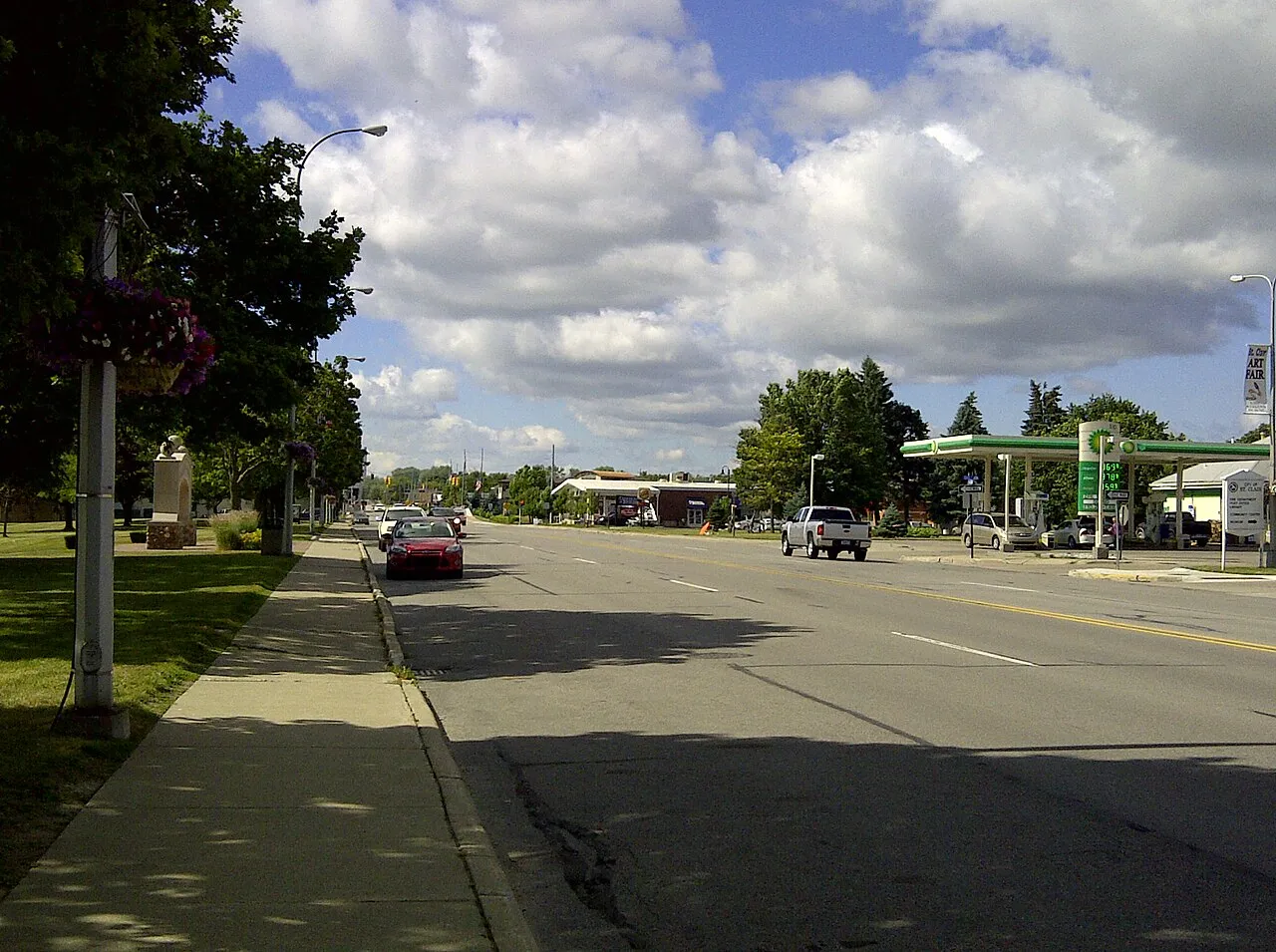 Looking south on Riverside Ave. in downtown St. Clair, Michigan. Taken around 10 AM by me on bicycle in late June 2012.