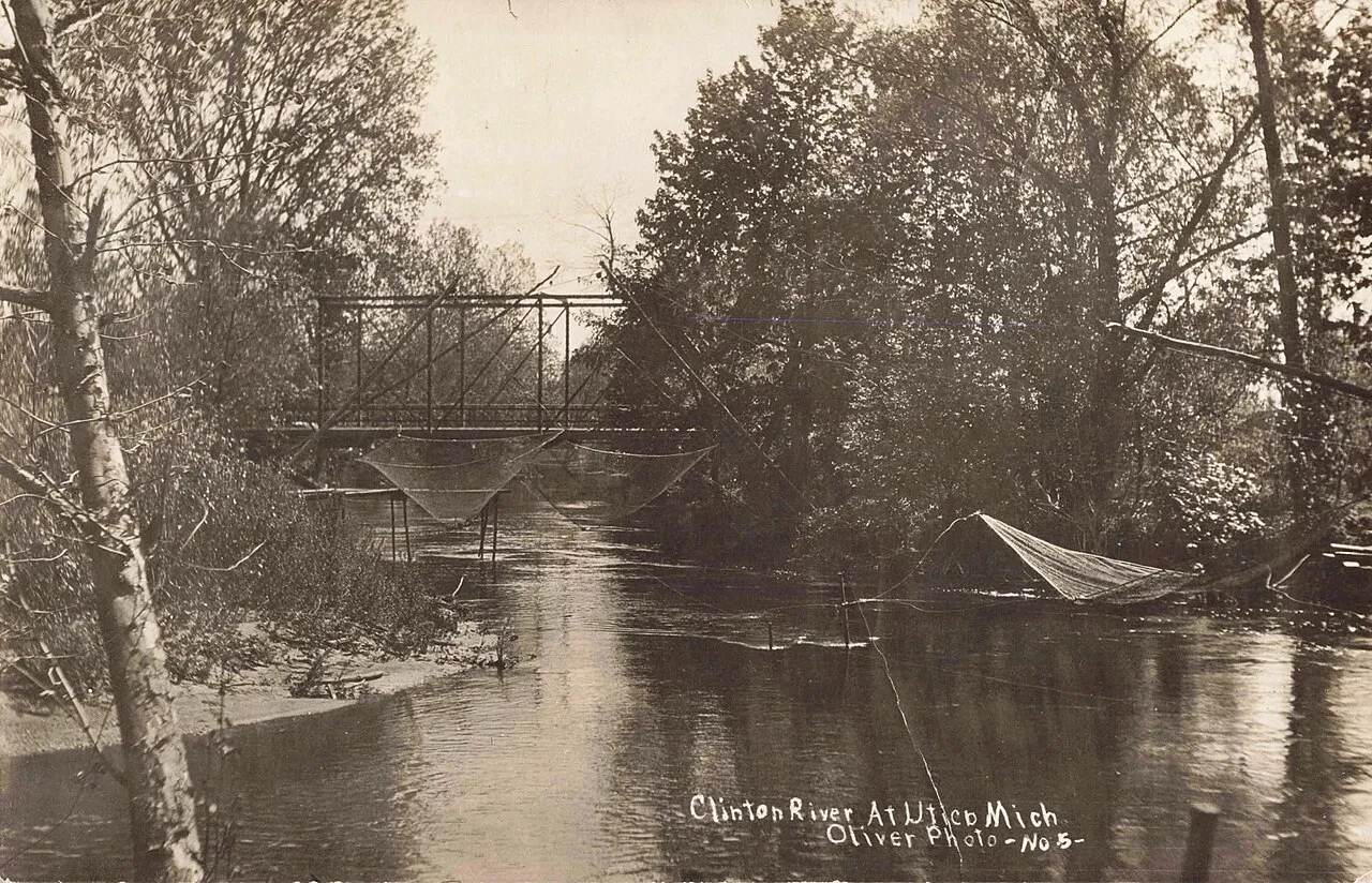 The Clinton River in Utica, Michigan, as depicted on a real-photo postcard mailed June 28, 1916.