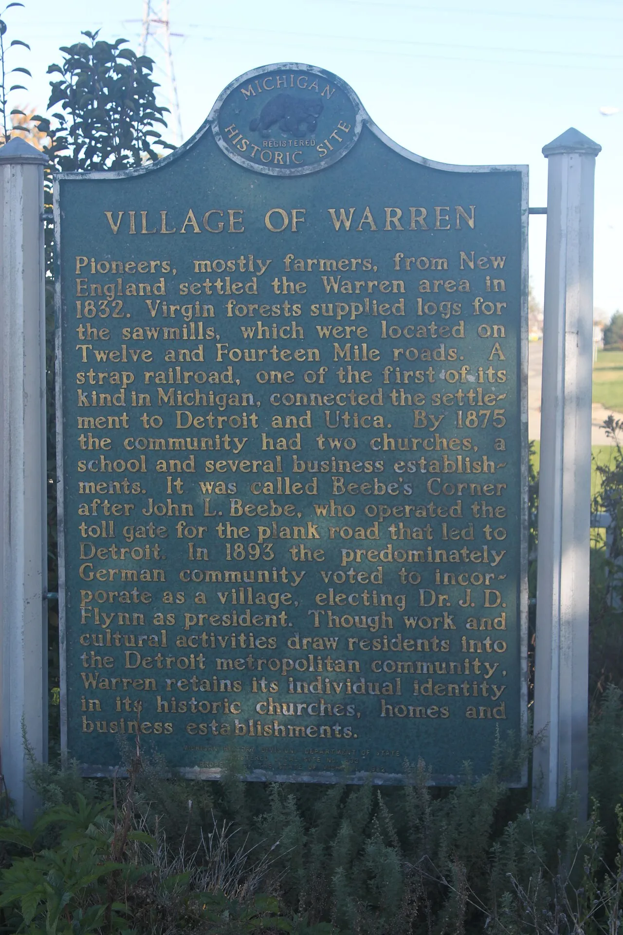 Village of Warren Historic Marker, Warren, Michigan