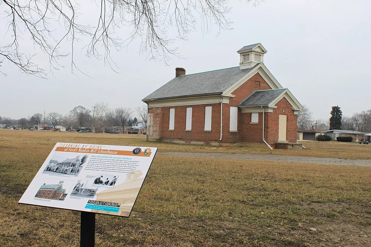 Ford's Nankin Mill Schoolhouse, (1937), Farmington Road & Ann Arbor Trail, Westland, Michigan