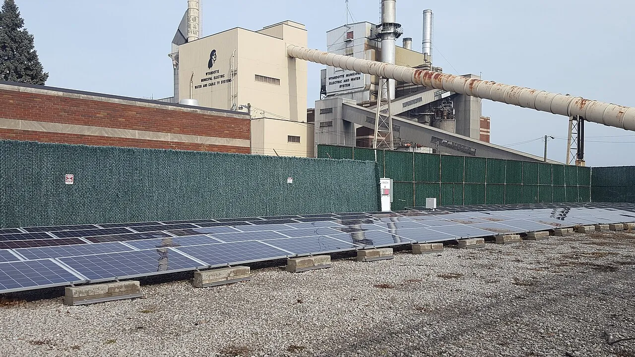 Solar panels at Wyandotte Power Plant, Wyandotte, Michigan