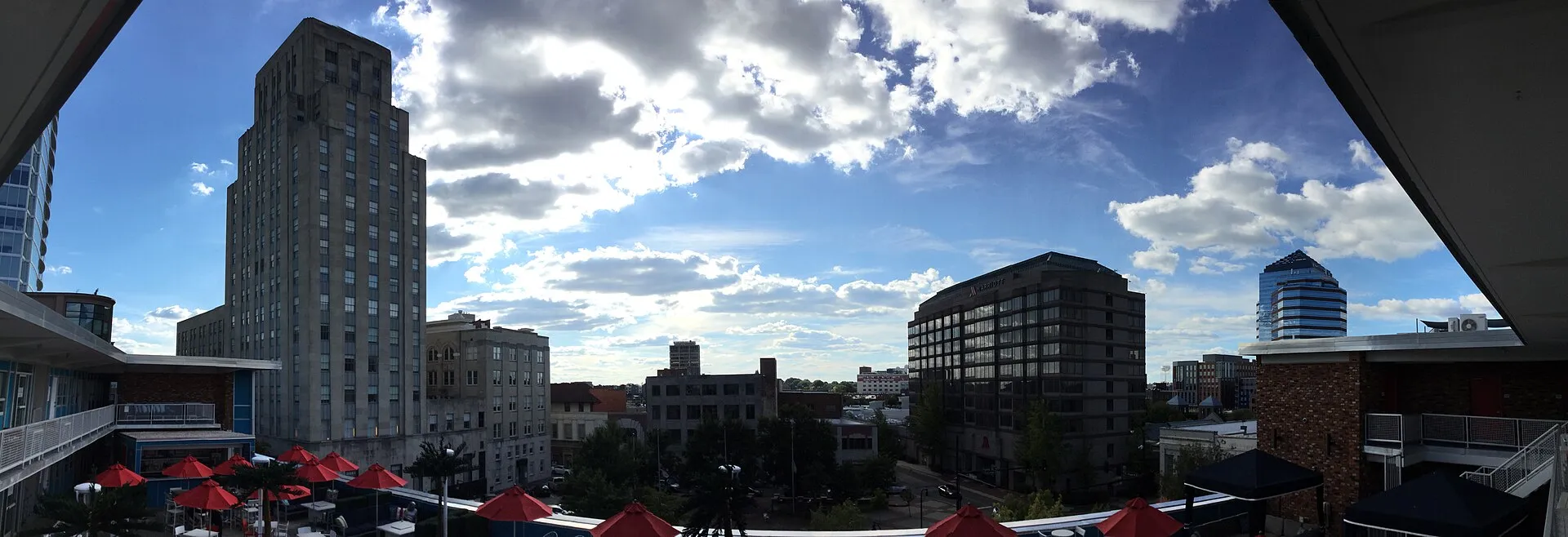 Skyline panorama of Durham, North Carolina.