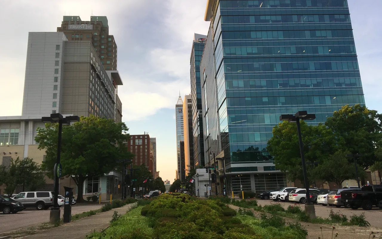 View of Fayetteville Street in Downtown Raleigh.