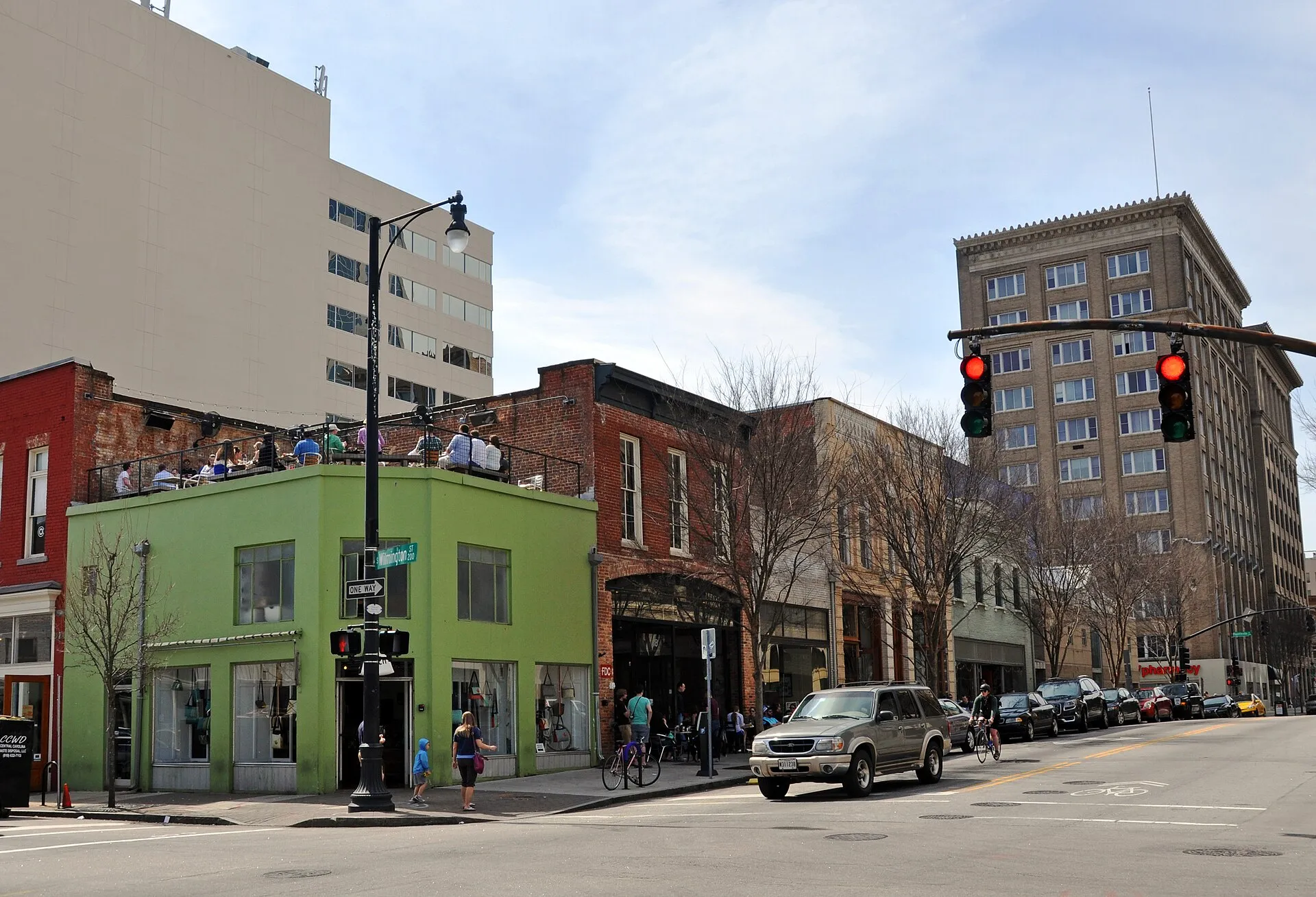 East Hargett Street at the intersection with Wilmington Street, facing west.