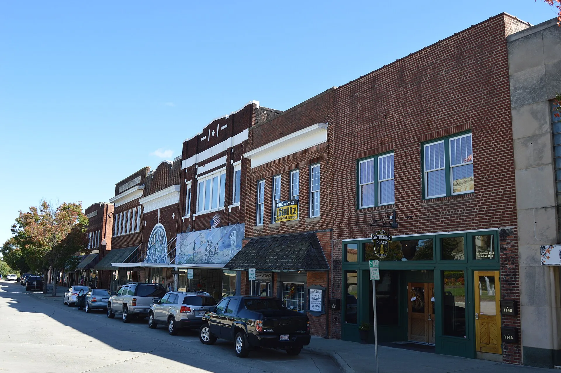 Buildings on the southeastern side of Main Street on the courthouse square in downtown Roxboro.