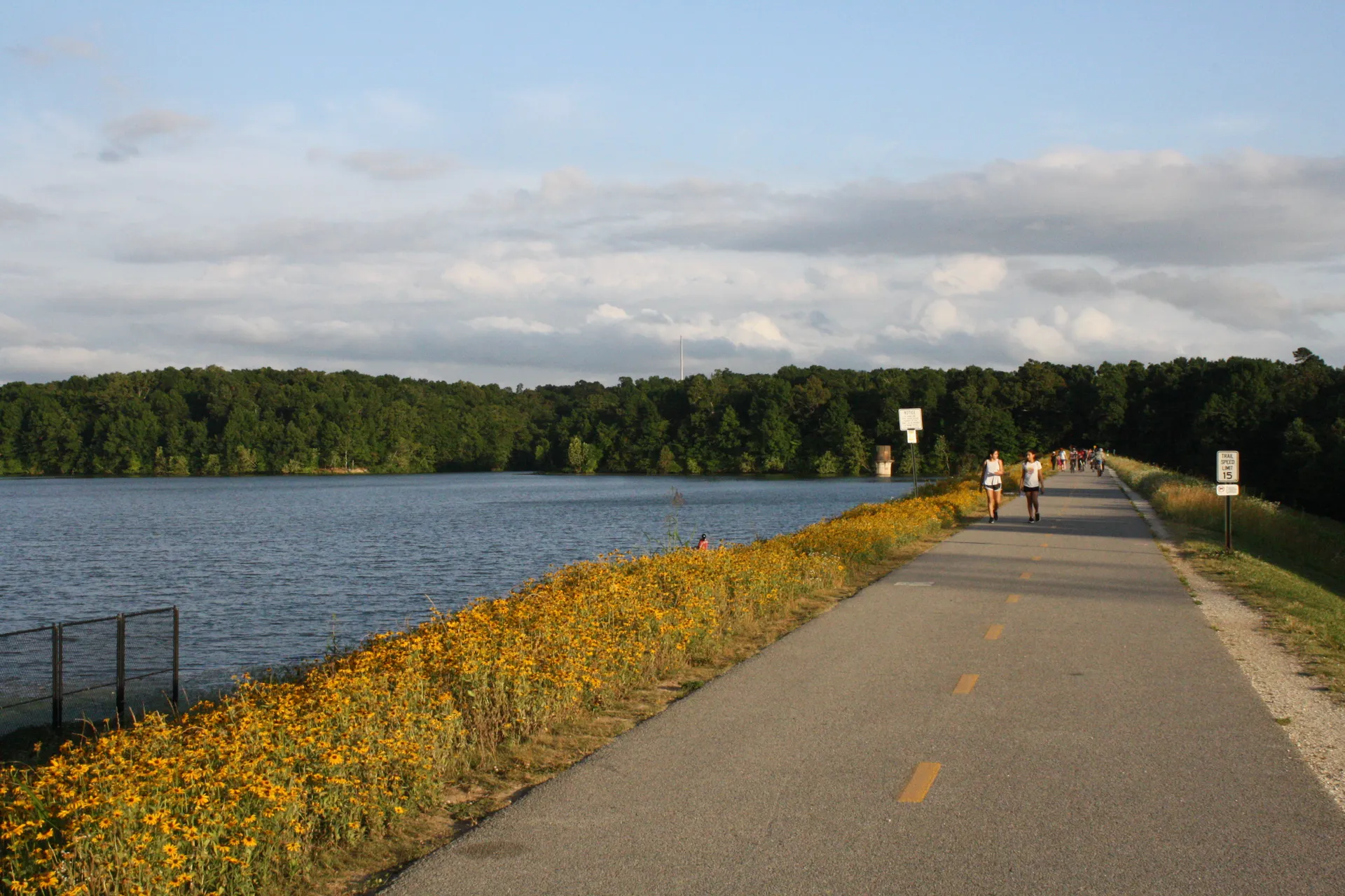 Looking south on the Northwest Arkansas Razorback Regional Greenway, with Lake Fayetteville on the left
