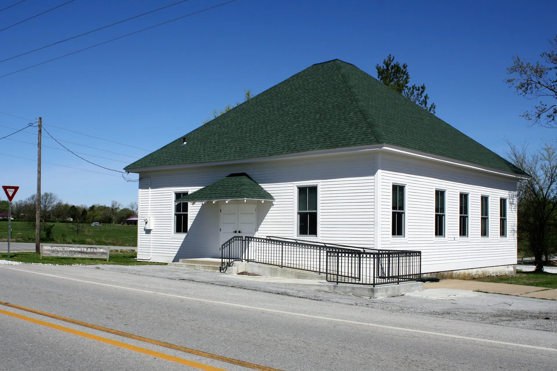 Historic Highfill school building in Highfill, Arkansas on Highway 264